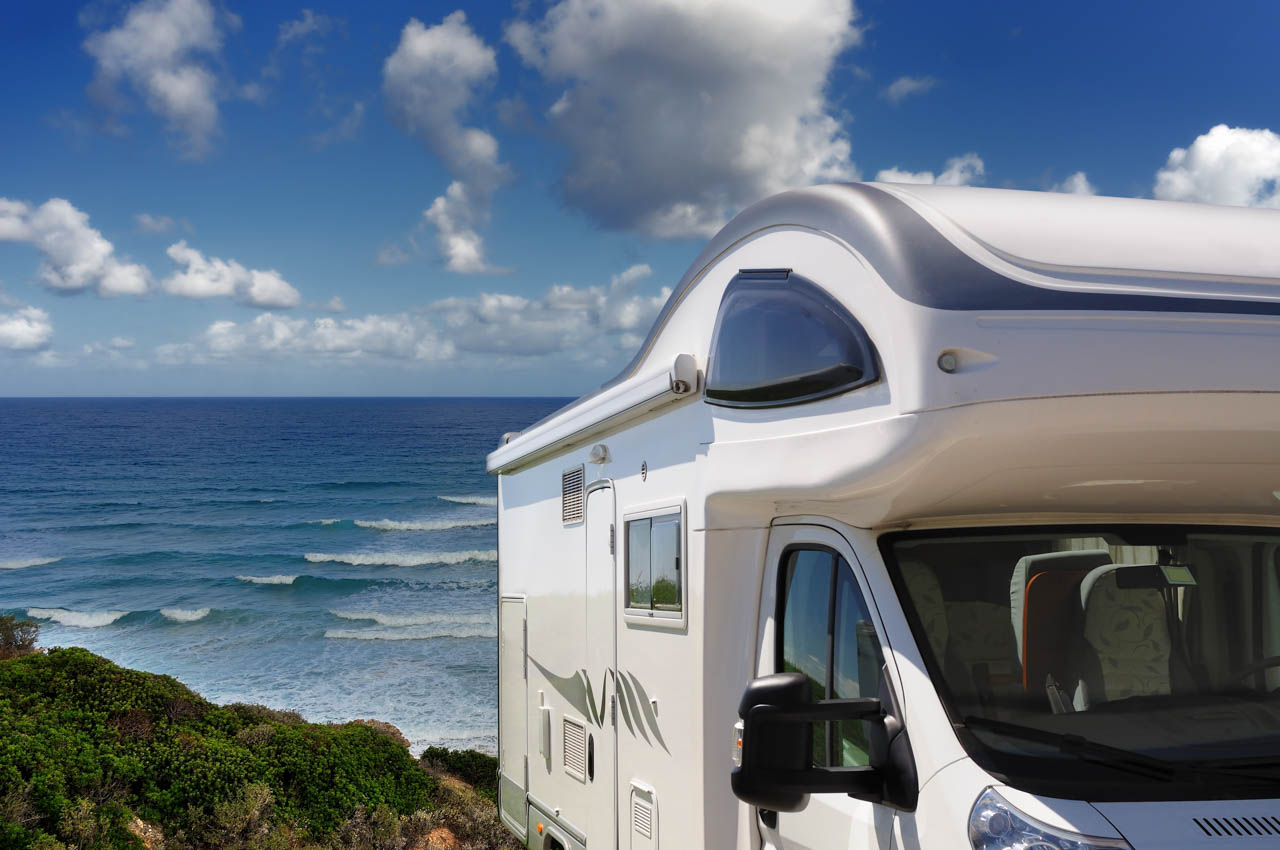 Camper parked on the San Nicolao beach at Buggerru, Sardinia, It